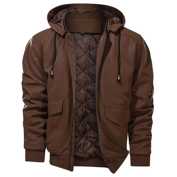 Maximus® Hochwertige Herren-Lederjacke mit Kapuze für kalte Tage