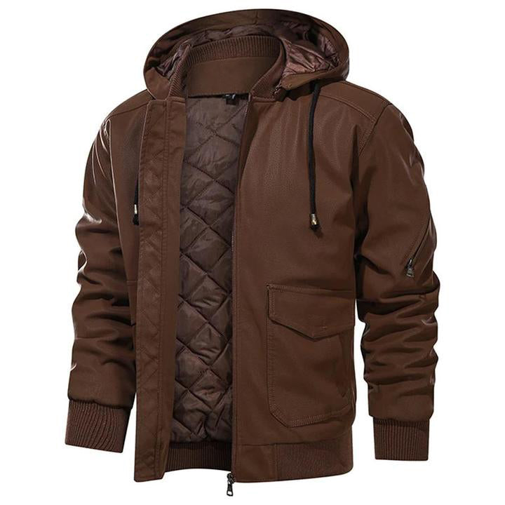 Maximus® Hochwertige Herren-Lederjacke mit Kapuze für kalte Tage