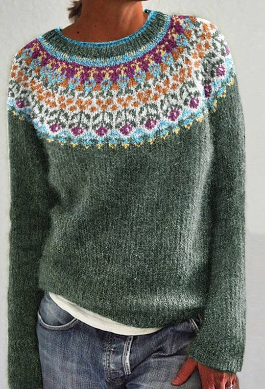 FloraTribe™ Eleganter Damenpullover mit floralem Tribal-Design