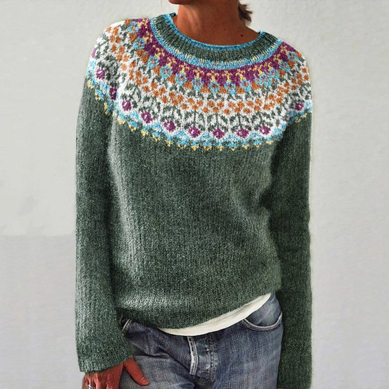 FloraTribe™ Eleganter Damenpullover mit floralem Tribal-Design