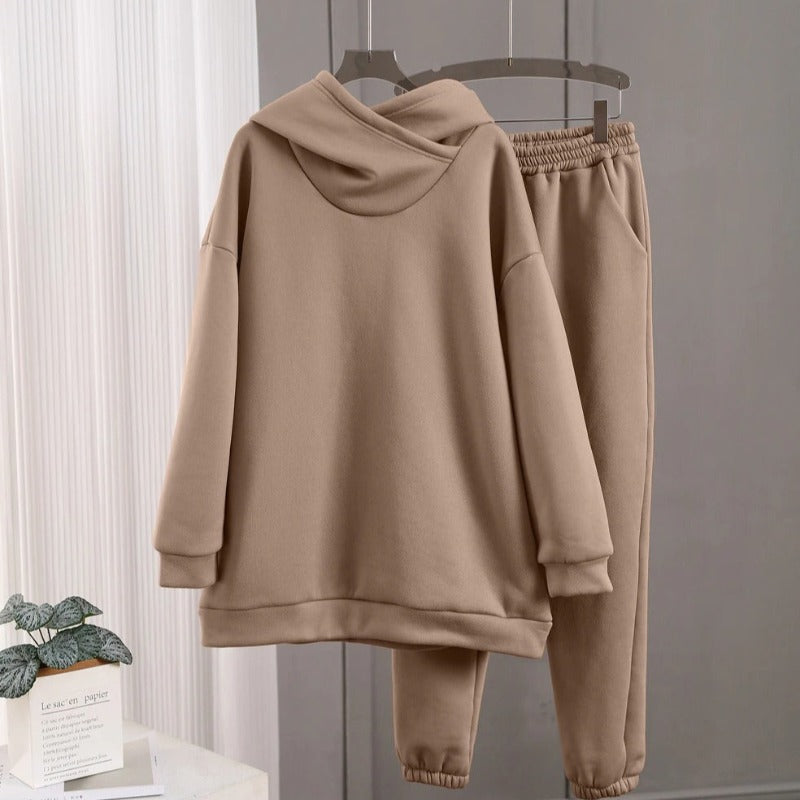 Anna Komfortables Damen Kapuzenpullover- und Hosen-Set