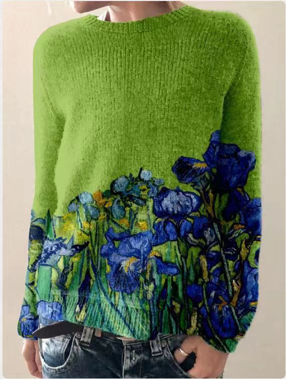 Lebendiger Pullover mit Blumenstickerei für Damen