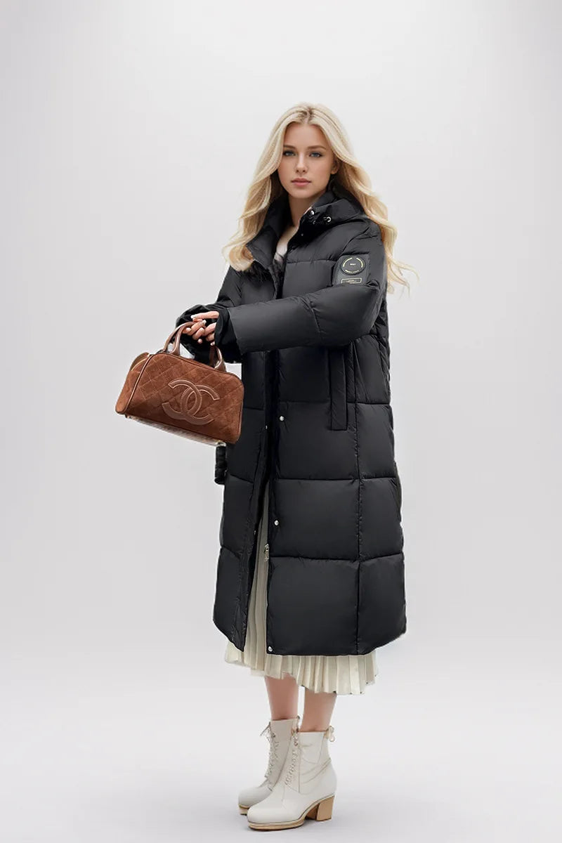 Amada® Damen Langer Winter Daunenmantel  mit Kapuze