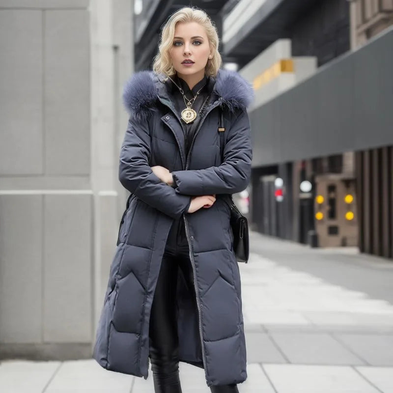 Anwa® Modische lange Daunenjacke mit Kapuze