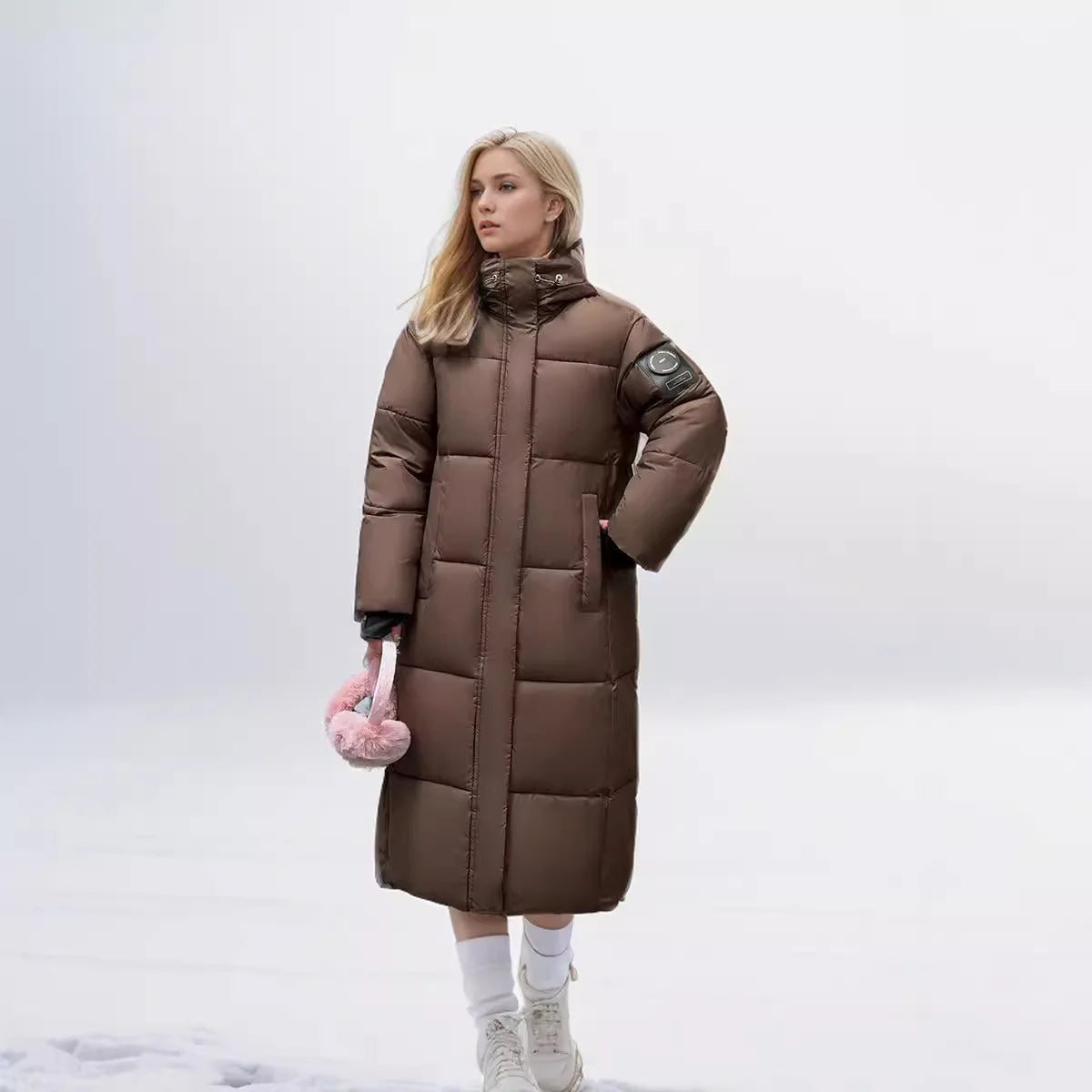 Amada® Damen Langer Winter Daunenmantel  mit Kapuze