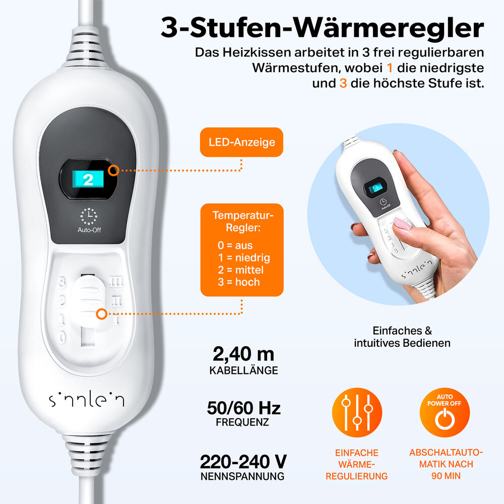 Elektrische Heizkissen mit 3 Temperaturstufen & Abschaltautomatik